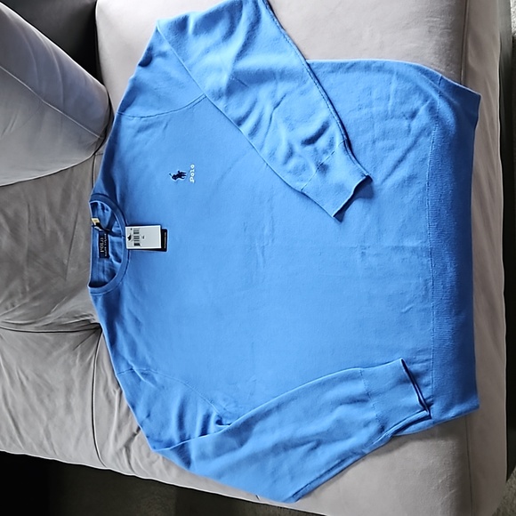 NWT Polo Ralph Lauren Cotton Embroidered Logo Crewneck Sweater Blue Mens XL - Picture 4 of 16
